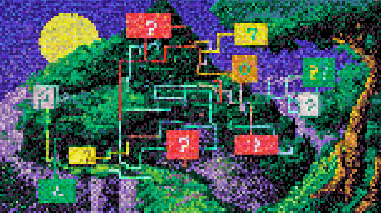 A hand-drawn flowchart on graph paper showing multiple reading order paths through a book series, with arrows going every direction and question marks scattered throughout