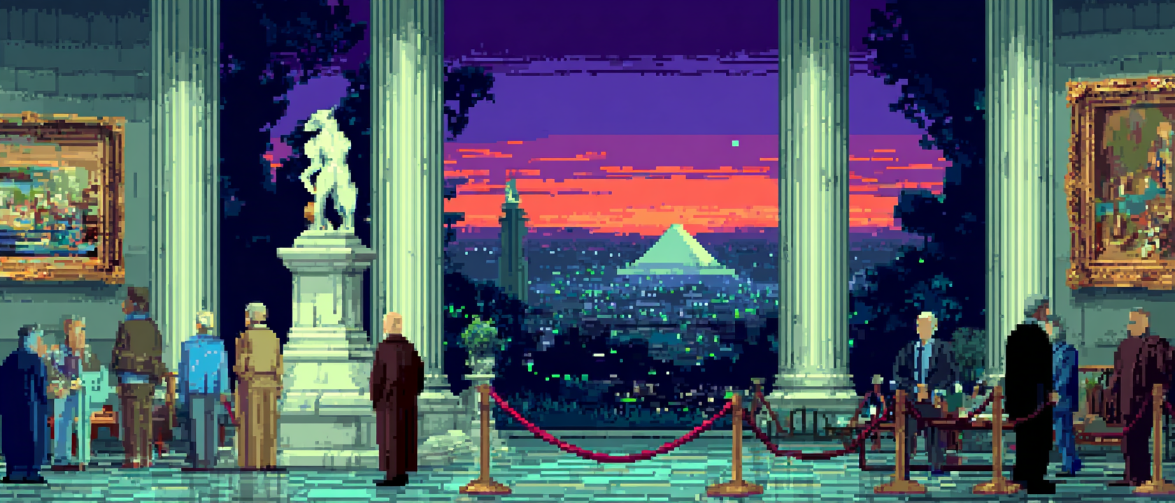 A balloon dog sitting on a pedestal in an art gallery, surrounded by snooty art critics in turtlenecks sipping champagne and looking horrified, while behind it an ENORMOUS balloon sculpture of a kraken attacking a pirate ship stretches floor to ceiling, one critic&rsquo;s monocle popping off in shock, a tiny placard reads &lsquo;MEDIUM: 260Q LATEX, ARTIST: SOME CLOWN,&rsquo; dramatic gallery lighting, velvet ropes around everything