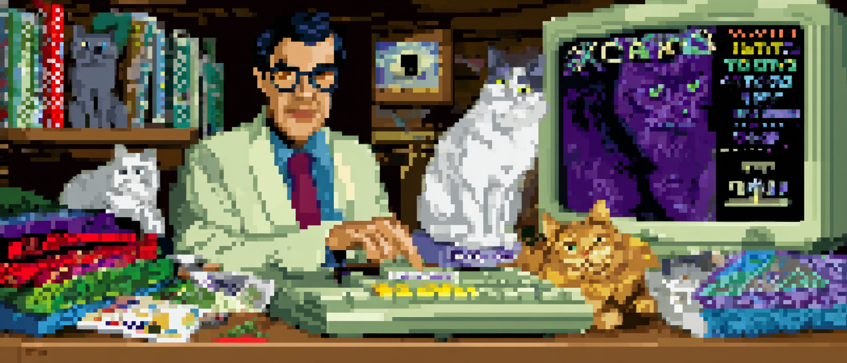 A frazzled man sitting at a desk made entirely of browser tabs, each tab showing a different half-finished project — one has a puppet pattern, another has a ukulele chord chart, one is a Warhammer paint guide, one is just the word &ldquo;TAXES&rdquo; in red Comic Sans — and in the middle of all of it, one single tab is glowing gold with a tiny Discord bot icon on it, and the man is pointing at it like he just found the Holy Grail in a junk drawer, while three cats sit on various browser tabs judging him