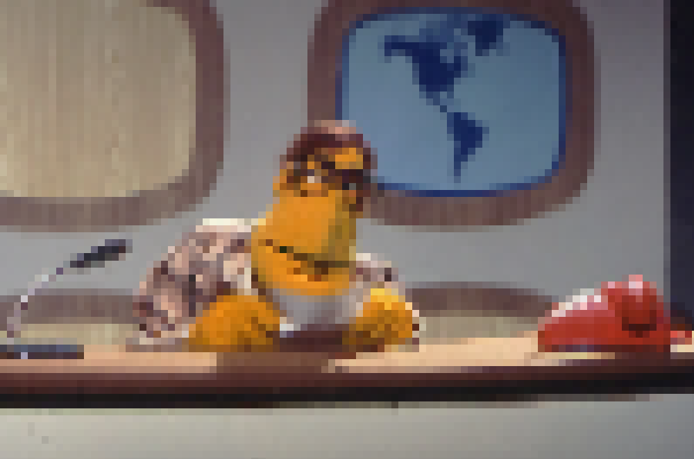 The Newsman at his desk, looking worried