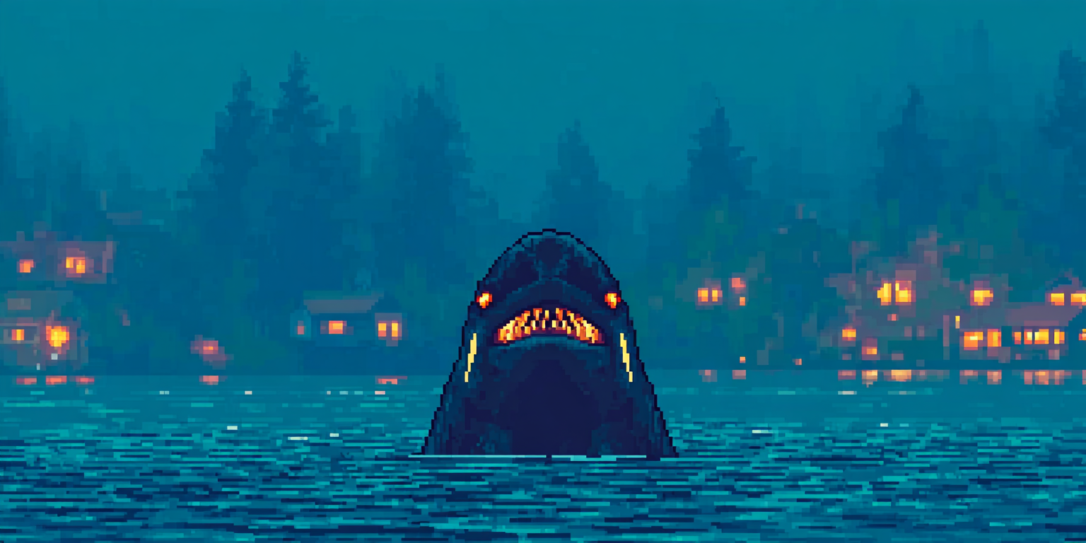 An orca emerging from dark water, eye visible and watching, ominous lighting, the feeling of intelligence and menace, nature documentary gone wrong