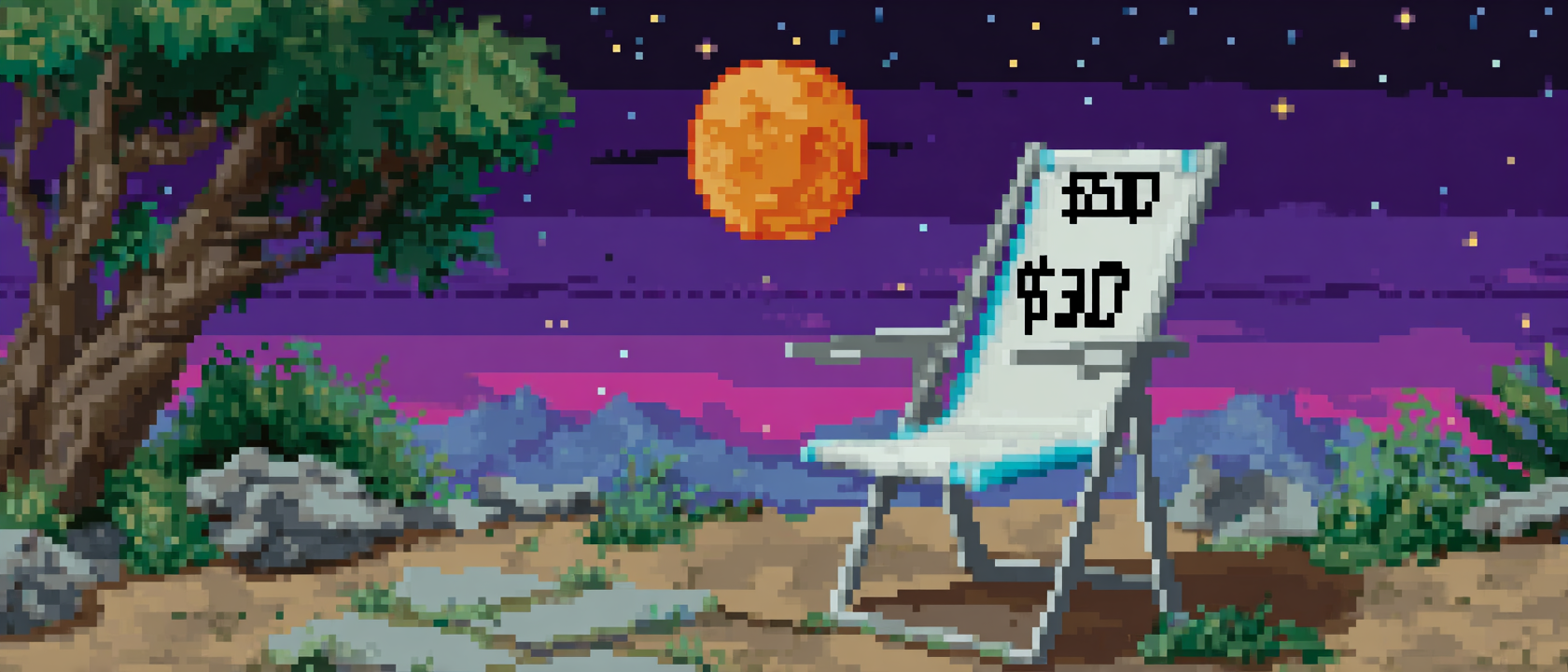 A folding chair with a price tag that says $30/month/seat