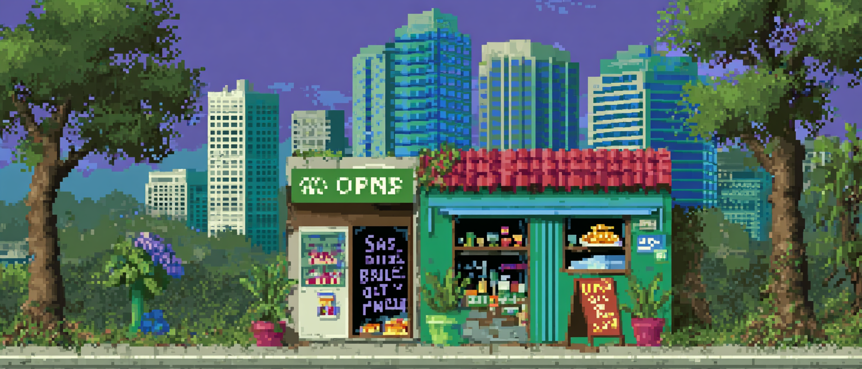 A tiny storefront wedged between two massive corporate skyscrapers, the storefront has a hand-painted sign that reads &lsquo;WE&rsquo;RE OPEN (BARELY)&rsquo; and a cat sleeping in the window, one skyscraper has a revolving door that leads directly into another revolving door that leads into a third revolving door labeled &lsquo;SALES DEMO&rsquo;, the other skyscraper is entirely made of glass and every floor is a different shade of enterprise blue, a single tumbleweeding pricing PDF blows past the storefront, the sky is overcast except for one tiny beam of sunlight landing directly on the cat, a sandwich board outside reads &lsquo;SOFTWARE THAT COSTS LESS THAN YOUR LUNCH — ASK US HOW&rsquo; but someone has crossed out &lsquo;LUNCH&rsquo; and written &lsquo;DIGNITY&rsquo;